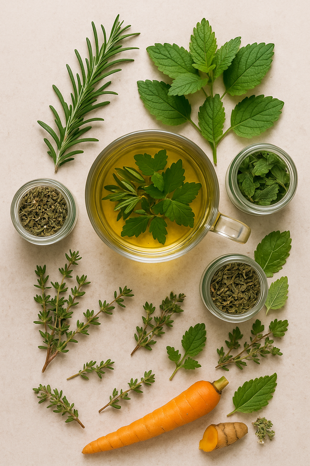 Infusión revitalizante de romero, menta y tomillo
